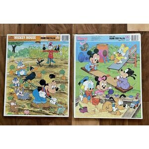Vintage Mickey Mouse And Disney Babies Frame-Tray Puzzles Lot of 2 1984 and 1985